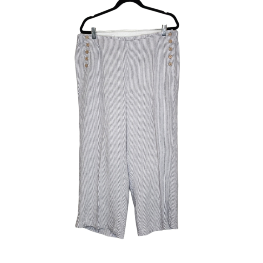 J. Jill White and Light Gray Pinstripe Cropped Wide-Leg Pull-On Pants